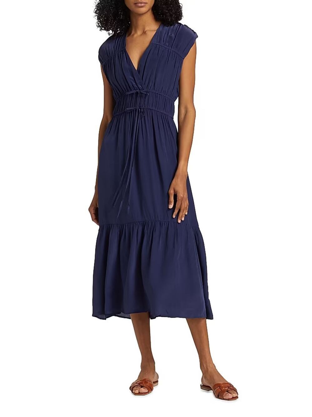 Rails Aletta Tie Waist Midi Dress Women's Blue Size Small
